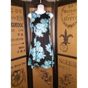 New York & Company stretch Womens Black Blue Floral Sleeveless Dress size medium